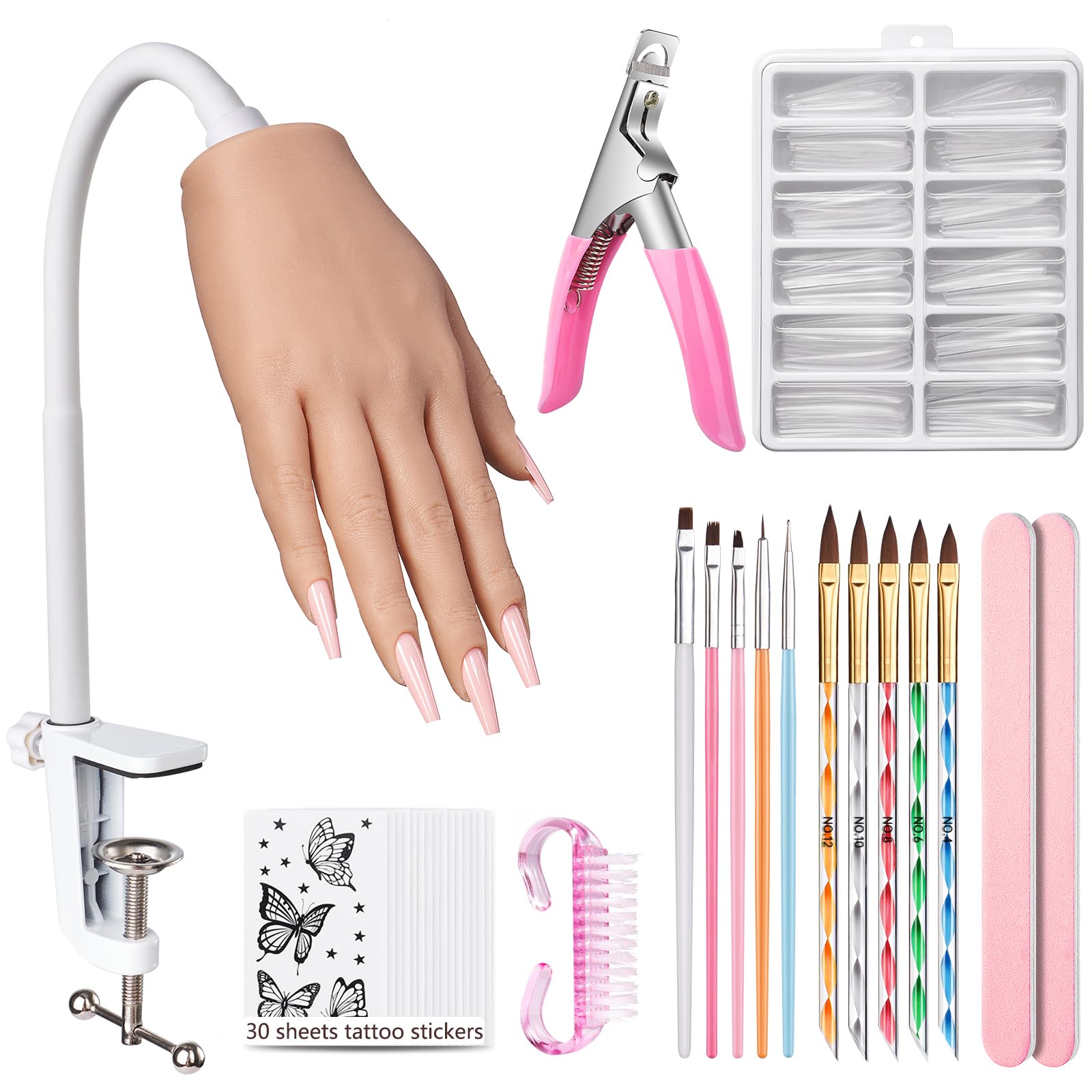 Wilfniee Silicone Practice Hand for Acrylic Nails With Removable DIY Tattoo Stickers - Flexible Silicone Hand for Nail Practice - Realistic Nail Mannequin Hand to Practice Acrylic Nails for Beginners