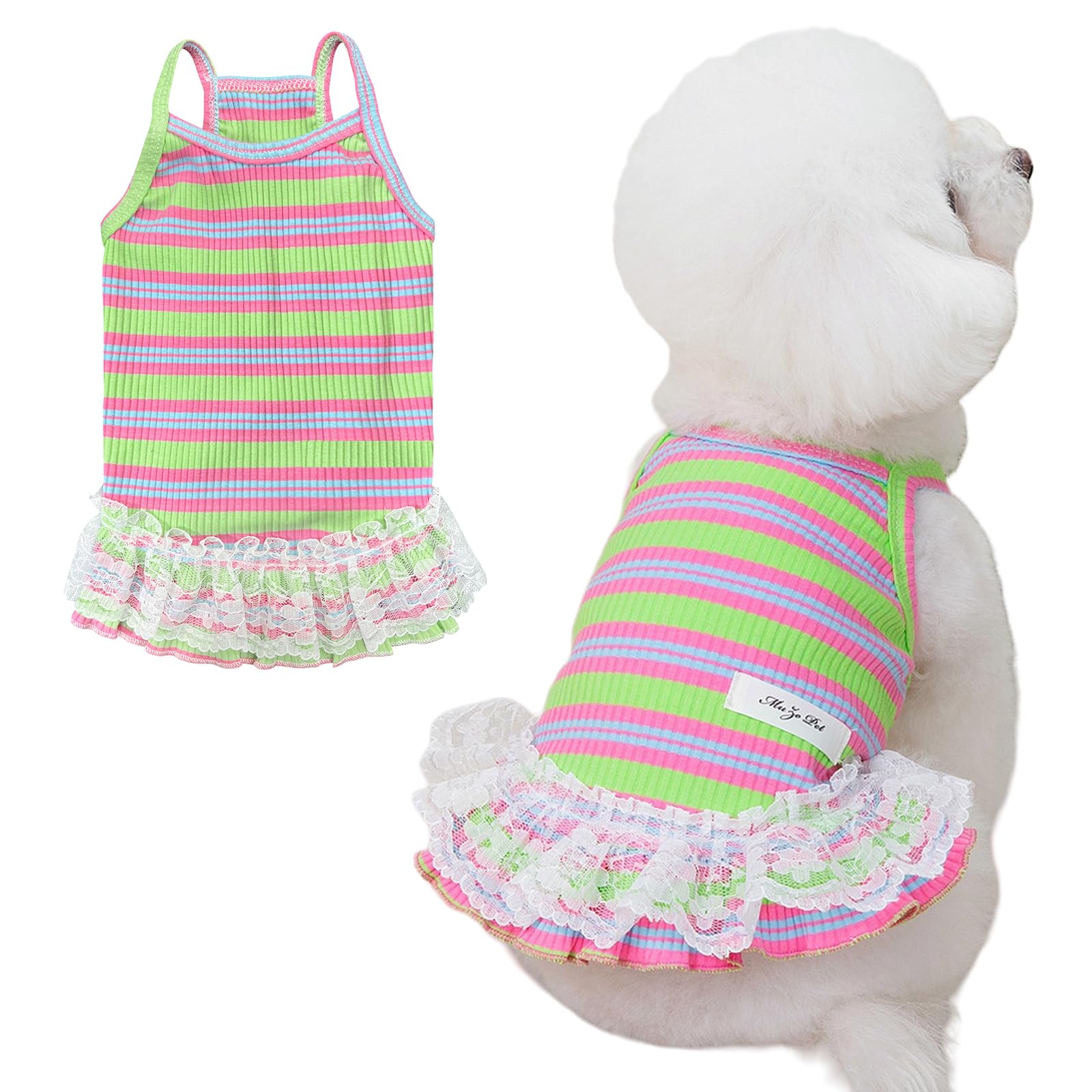 Winmany Dog Summer Clothes Puppy Sleeveless Striped Vest T-Shirt Pet Tutu Skirt Cat Dresses Suitable for Small Medium Cat Dog (Green Medium)