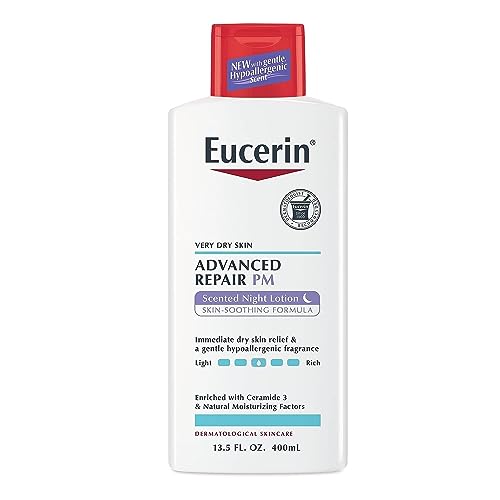 Eucerin Advanced Repair Night Lotion 48 Hour Moisturizing Body Lotion for Dry Skin Paraben Free Body Lotion with a Hypoallergenic Soothing Scent 13.5 Fl Oz Bottle