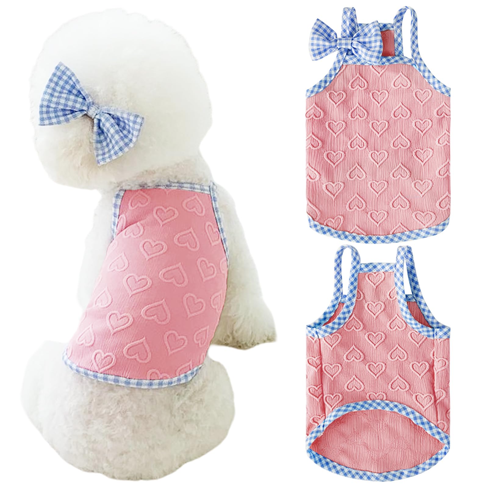 Fnaobai Dog Summer Clothes Puppy Heart Vest Shirt Breathable Pet Sleeveless Tank Top for Small Medium Dog Cat (Pink X-Small)