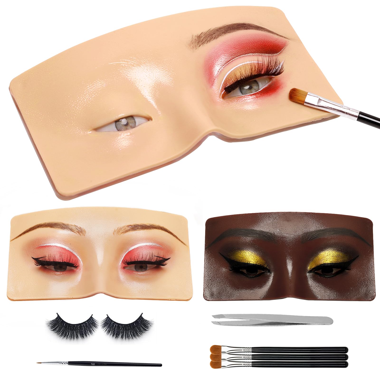 GFPGYQ 3D Eye Makeup Face Practice Board Perfect Aid to Makeup Practicing Face Board Reusable Silicone Face to Practice Makeup Mannequin for Beginners to Practice Eyesmakeup Kit (White)