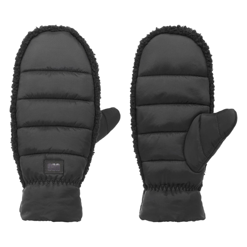 UGG Womens AW Uggfluff Mitten - Graphic Leather Logo Cozy and Stylish Winter Accessory Black Large/Extra Large