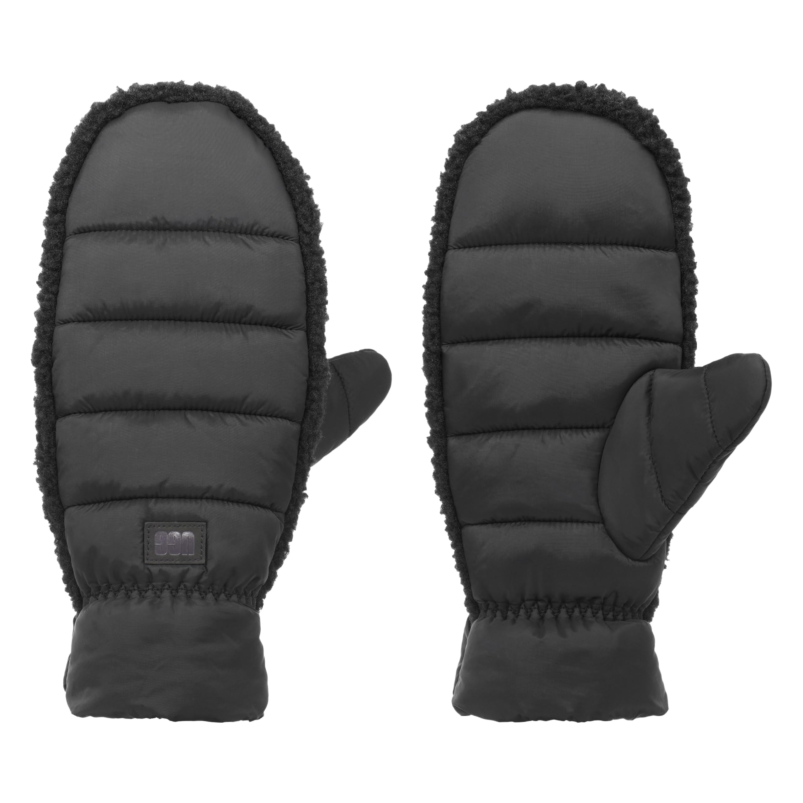 UGG Womens AW Uggfluff Mitten - Graphic Leather Logo Cozy and Stylish Winter Accessory Black Large/Extra Large