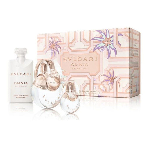 BVLGARI Omnia Crystalline 3-Piece Set for Women (3.4 Oz Eau De Toilette Spray + 0.5 Oz Eau De Toilette Spray + 2.5 Oz Body Lotion)