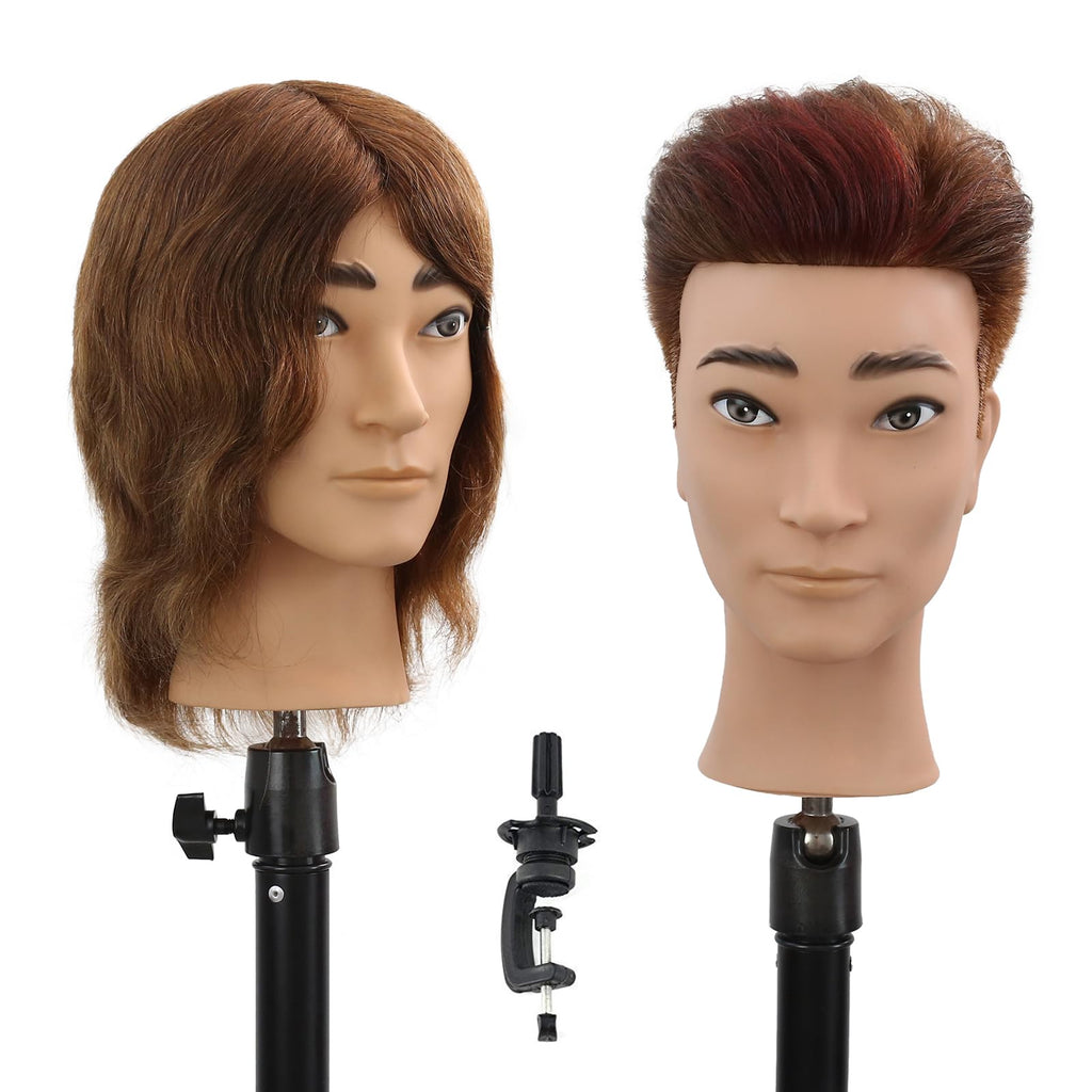 Stancia Barber Mannequin Head Male Mannequin Head Human Hair for Practicing Haircut Cosmetology Mannequin Head with 100% Human Hair