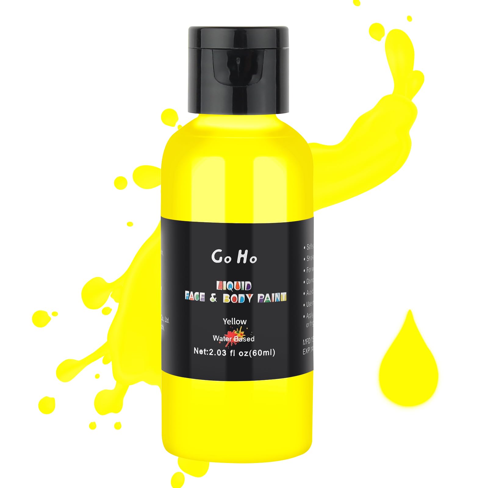 Go Ho Yellow Face Body Paint(2.1 oz)Yellow Makeup Water Based Face Paint and Body Paint for Airbrush Makeup Special FX Cosplay and Halloween Make up